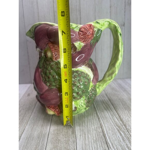 Vintage World Bazaar Majolica Style Pitcher Ceramic Embossed Vegetable 7" Tall - Picture 8 of 12